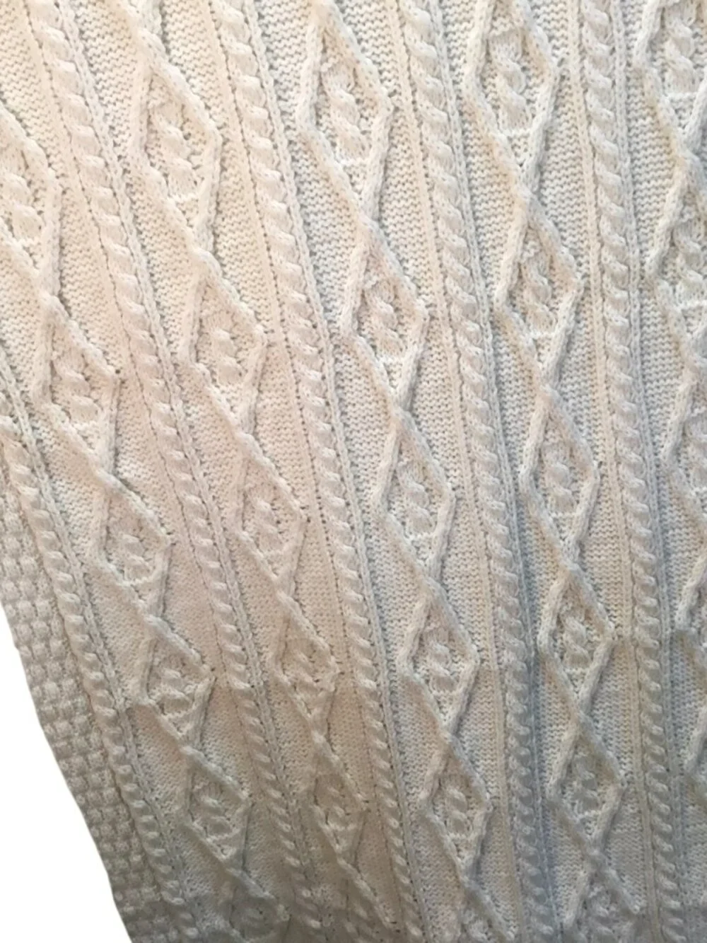 Kilronan Merino Wool Throw NIP Diamond Cable Knit Aran Ireland Natural 42 x 68